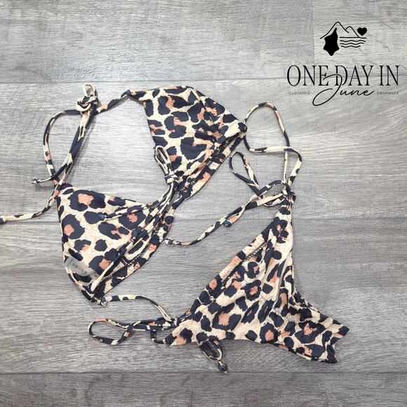 CharmLeaks Leopard Triangle Tie Side Ruched Bikini Swimsuit Size S - Picture 4 of 4